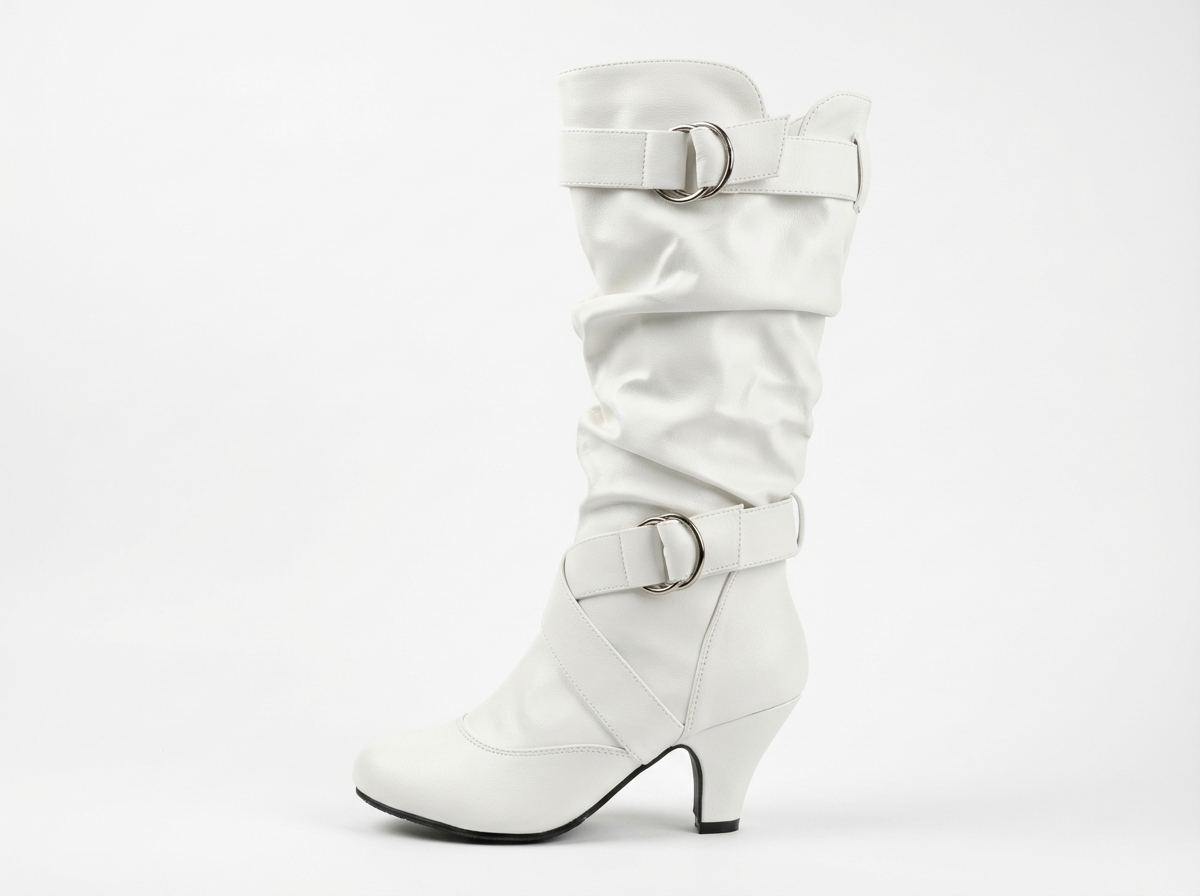 Botte haute blanc Synthétique Femme - Boucles argentées