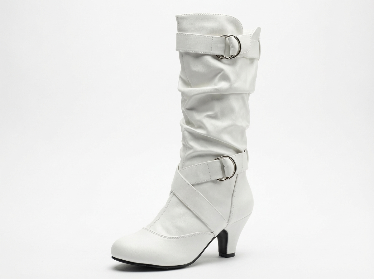 Botte haute blanc Synthétique Femme - Boucles argentées