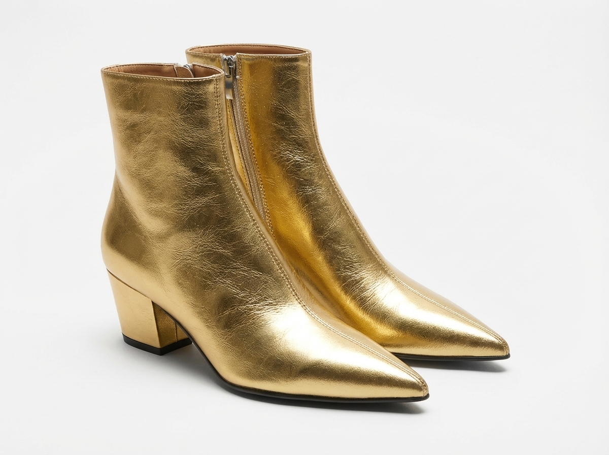 Bottine haute doré Simili Cuir Femme - Bout pointu