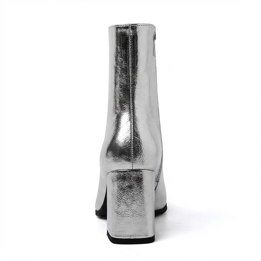 Bottine à talon argenté Simili Cuir Femme - Reflets métallisés