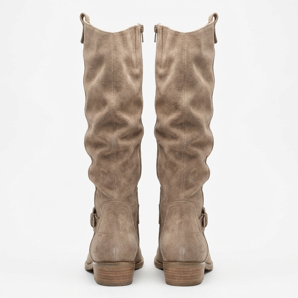 Santiag haute beige Simili Cuir Femme - Sangles, zip