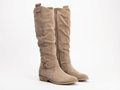Santiag haute beige Simili Cuir Femme - Sangles, zip