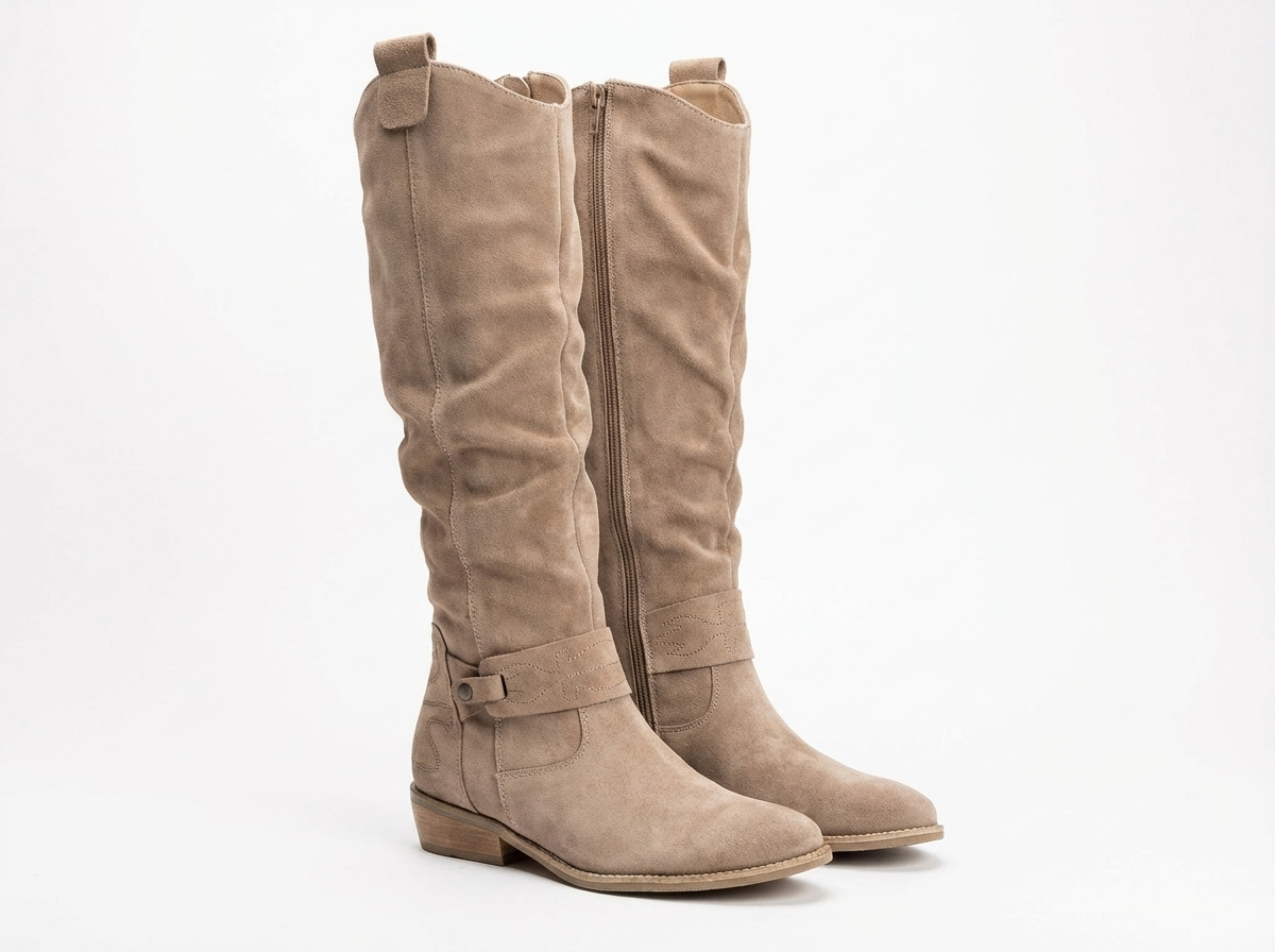 Santiag haute beige Simili Cuir Femme - Sangles, zip