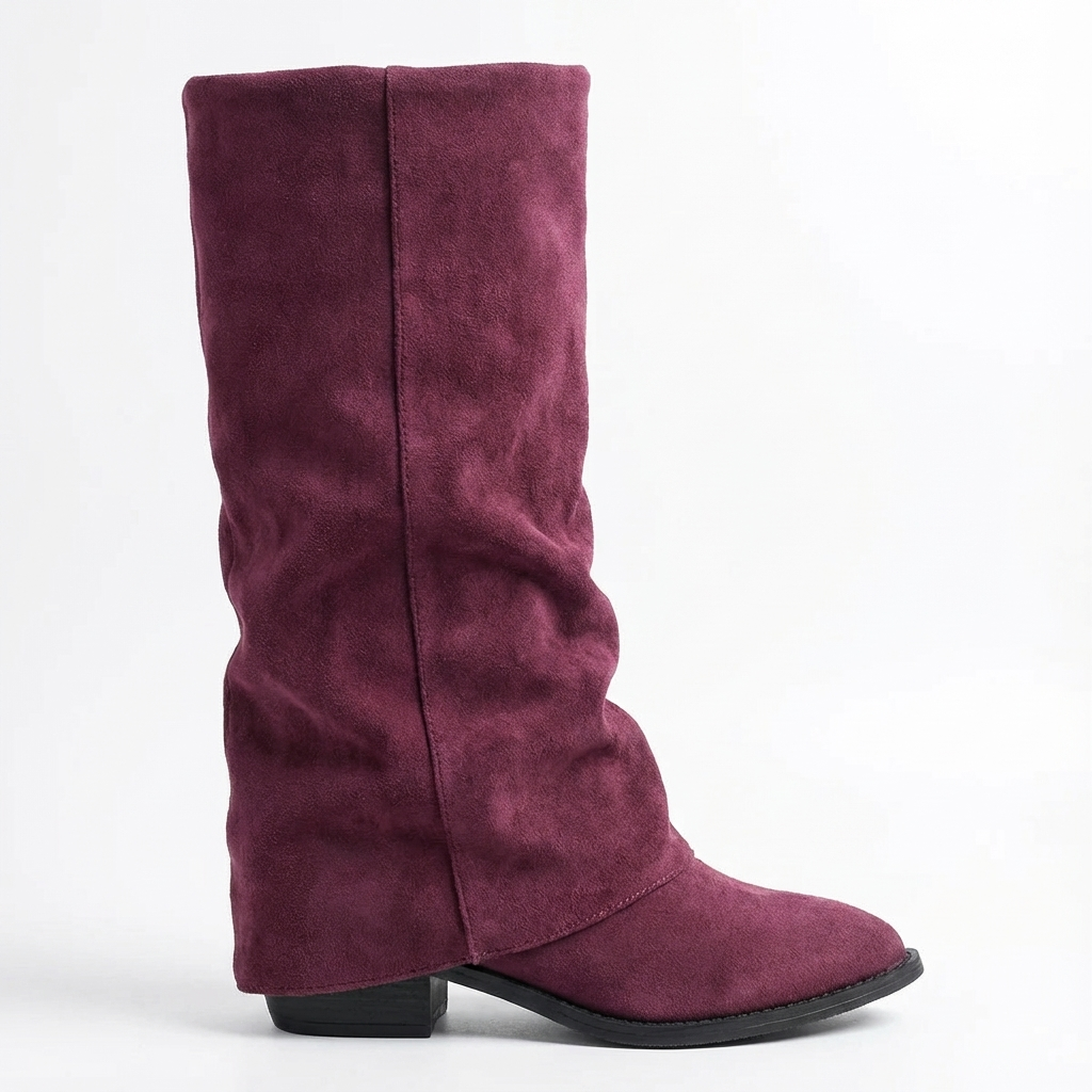 Santiag haute violet Daim Femme - Effet plissé