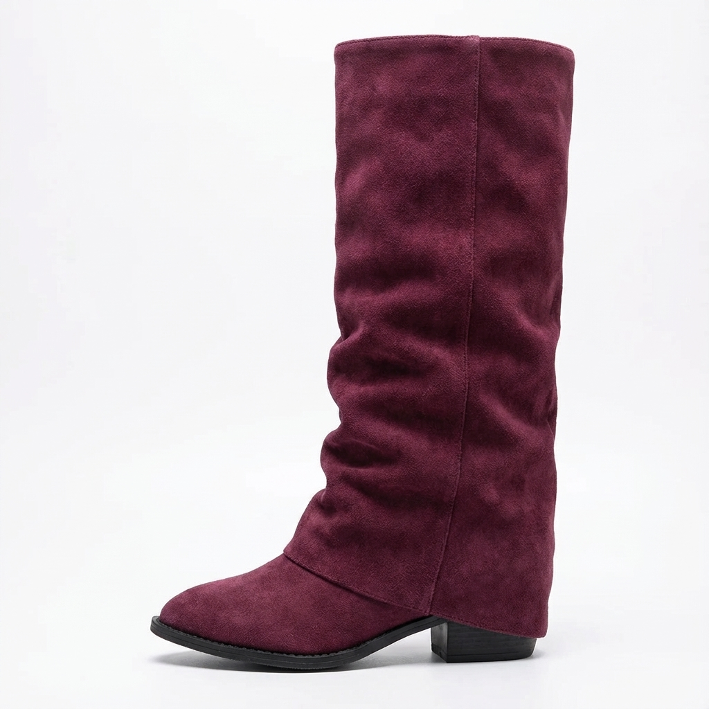 Santiag haute violet Daim Femme - Effet plissé