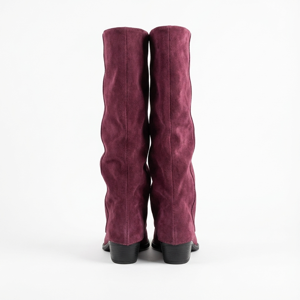 Santiag haute violet Daim Femme - Effet plissé