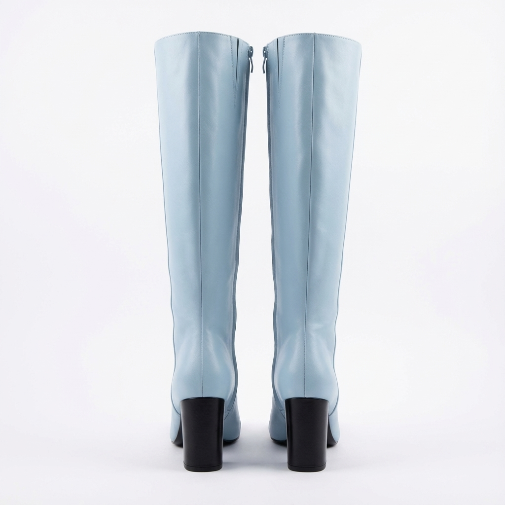 Botte haute bleu Simili Cuir Femme - Bout noir contrastant