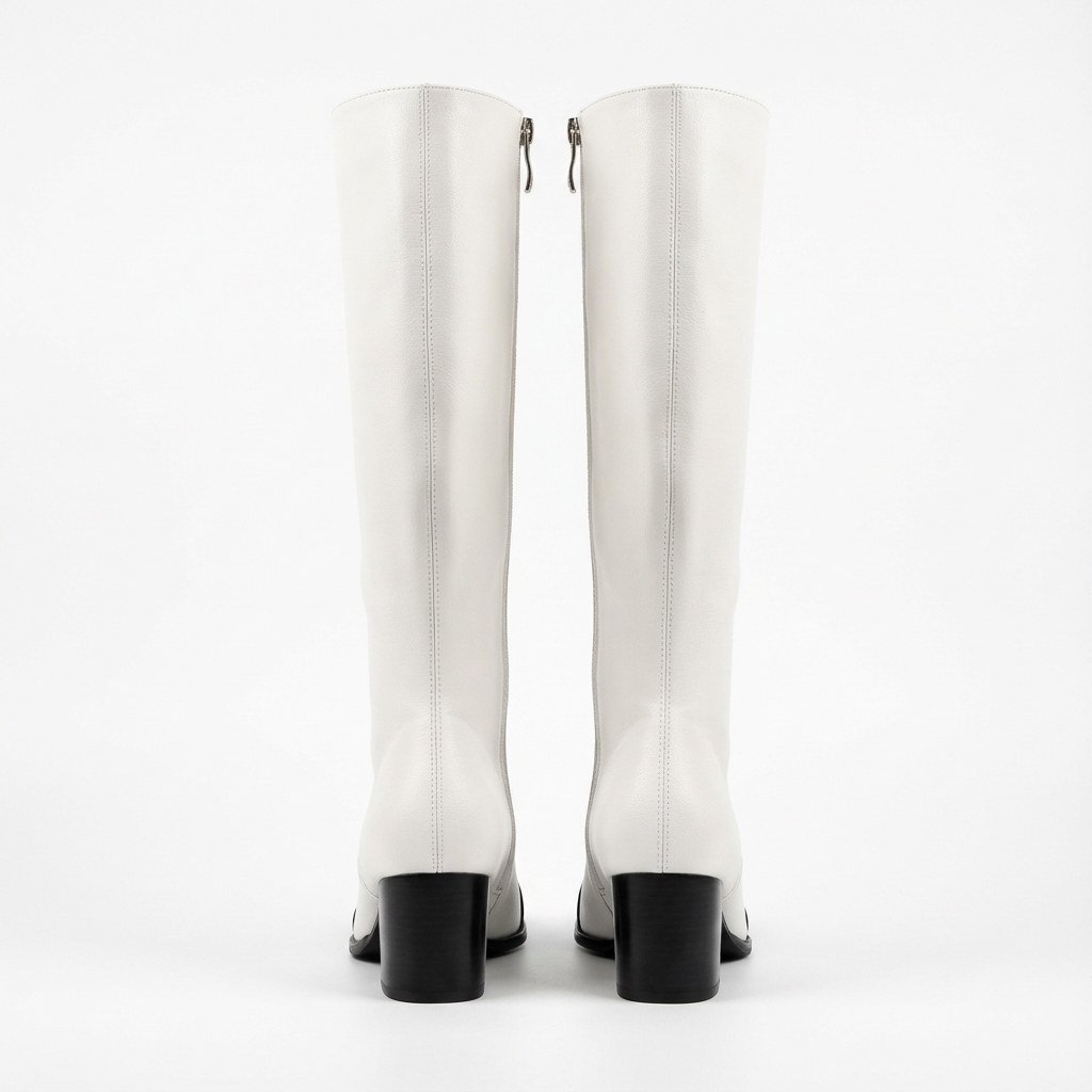 Botte haute blanc Simili Cuir Femme - Bicolore, bout noir