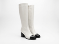 Botte haute blanc Simili Cuir Femme - Bicolore, bout noir