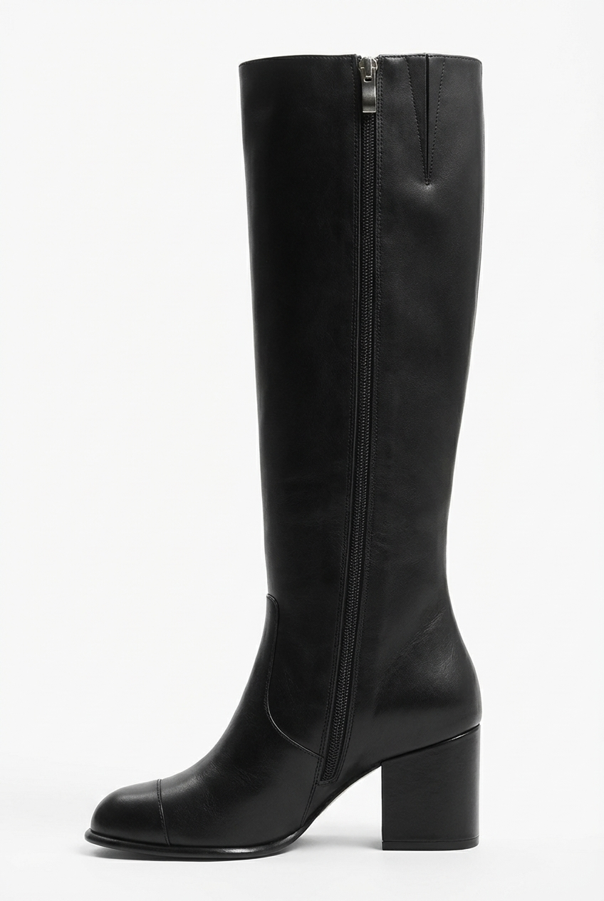 Botte haute noir Simili Cuir Femme - Bout rond, talon bloc