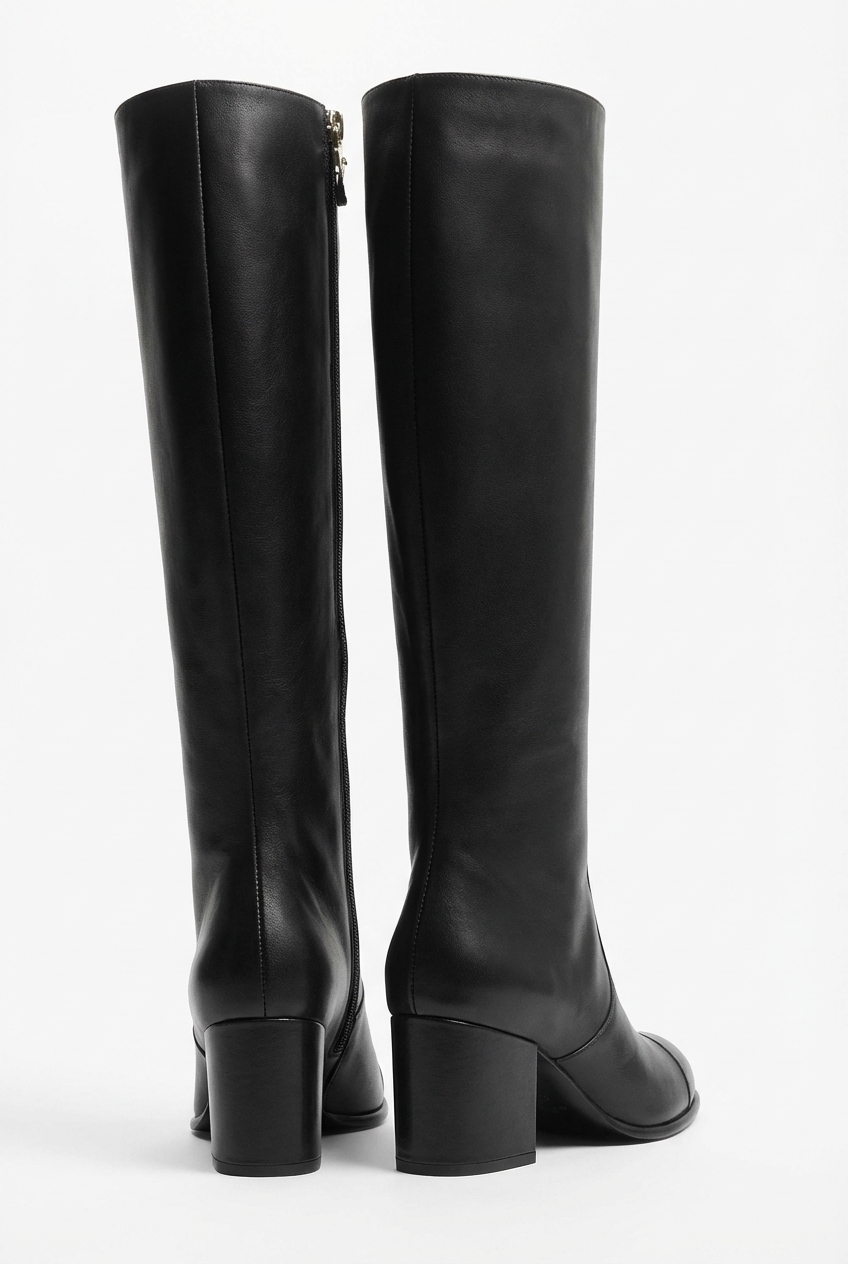 Botte haute noir Simili Cuir Femme - Bout rond, talon bloc