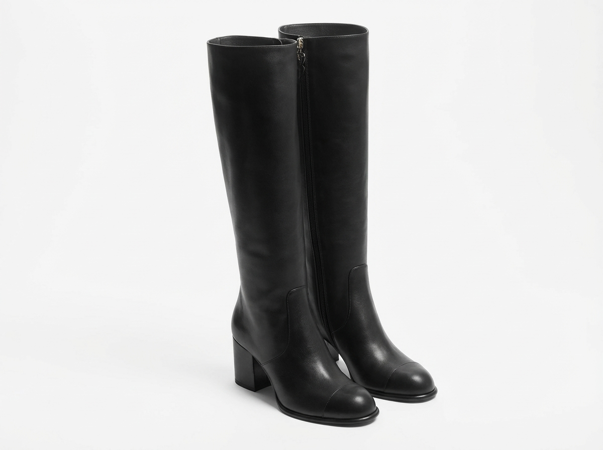 Botte haute noir Simili Cuir Femme - Bout rond, talon bloc