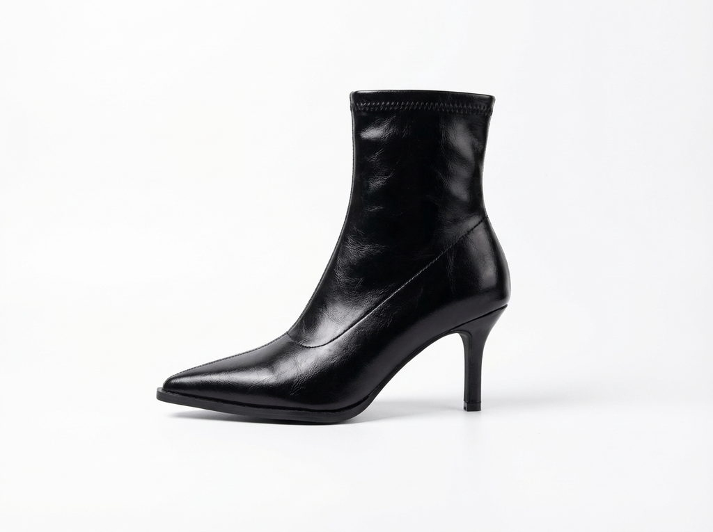 Bottine à talon noir Synthétique Femme - Bout pointu