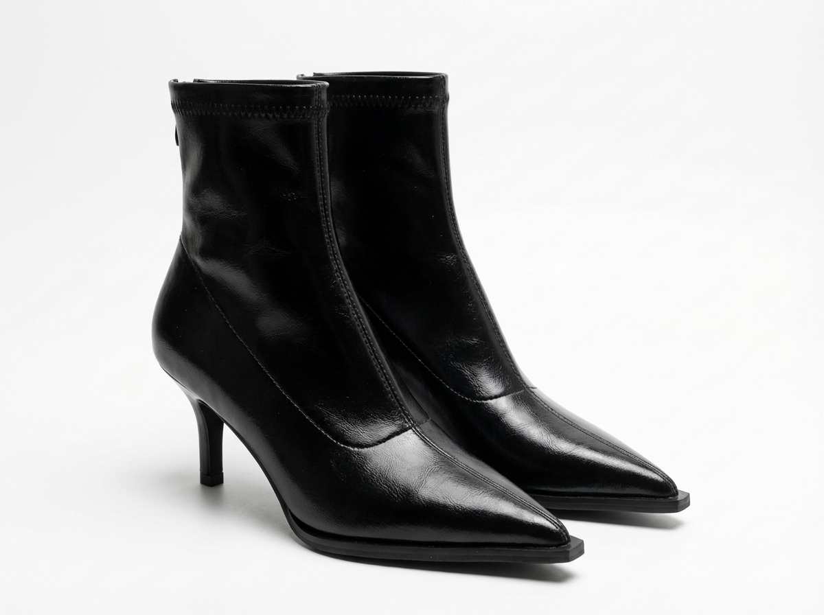 Bottine à talon noir Synthétique Femme - Bout pointu