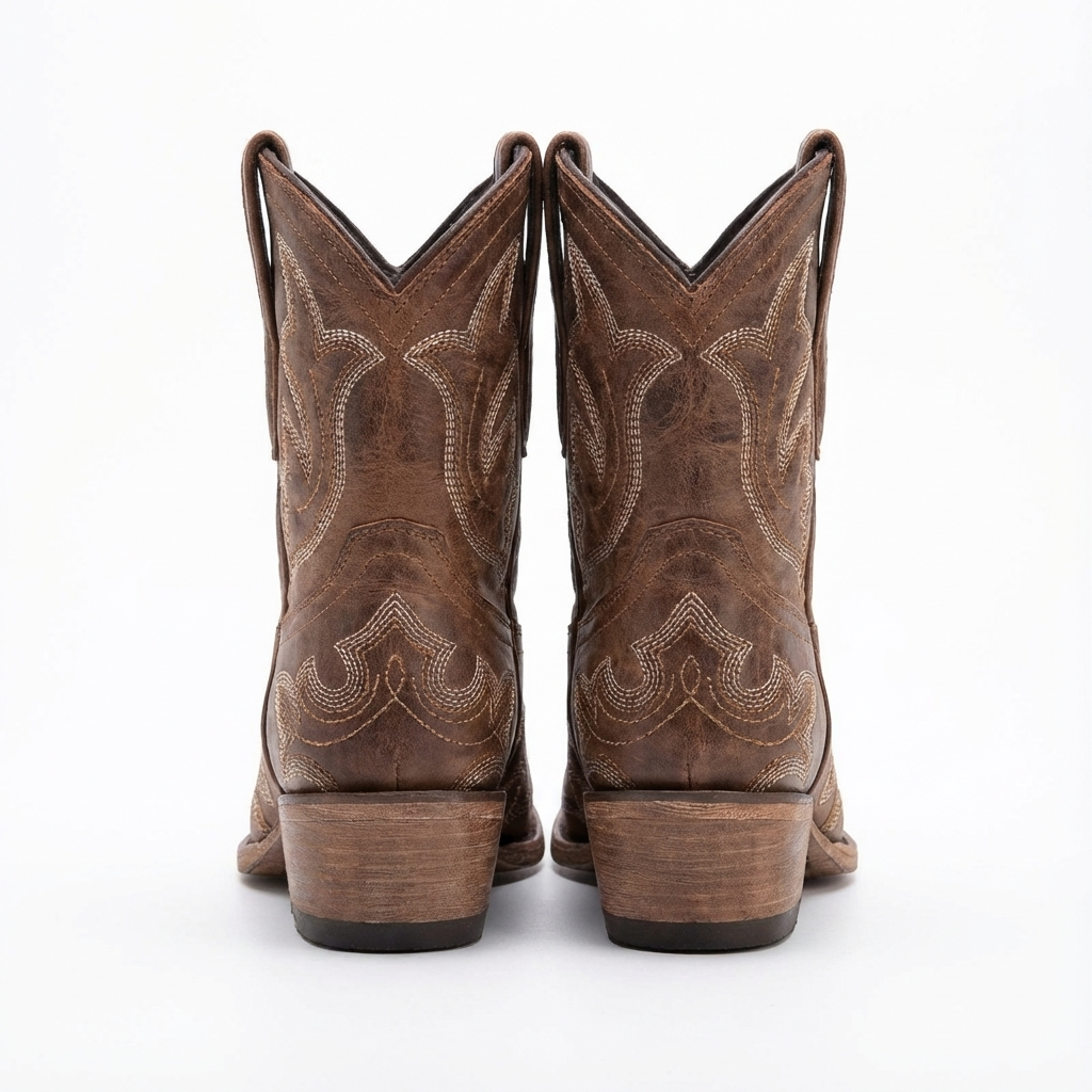 Santiag mi-haute marron Simili Cuir Femme - Broderies, style campagnard