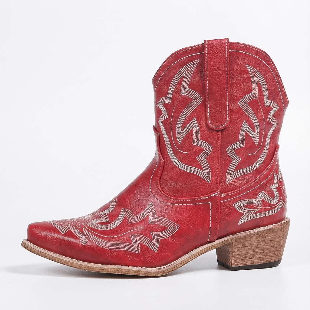 Santiag mi-haute rouge Synthétique Femme - Broderies florales
