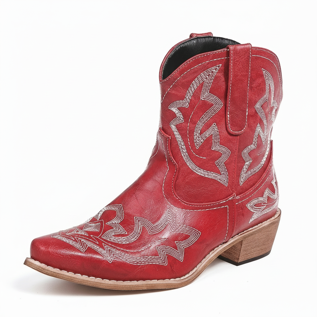 Santiag mi-haute rouge Synthétique Femme - Broderies florales
