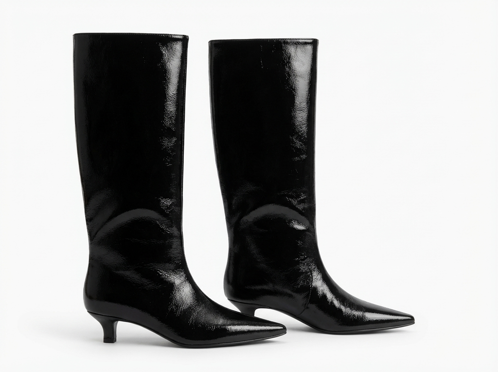Botte haute noir Simili Cuir Femme - Brillant, bout pointu