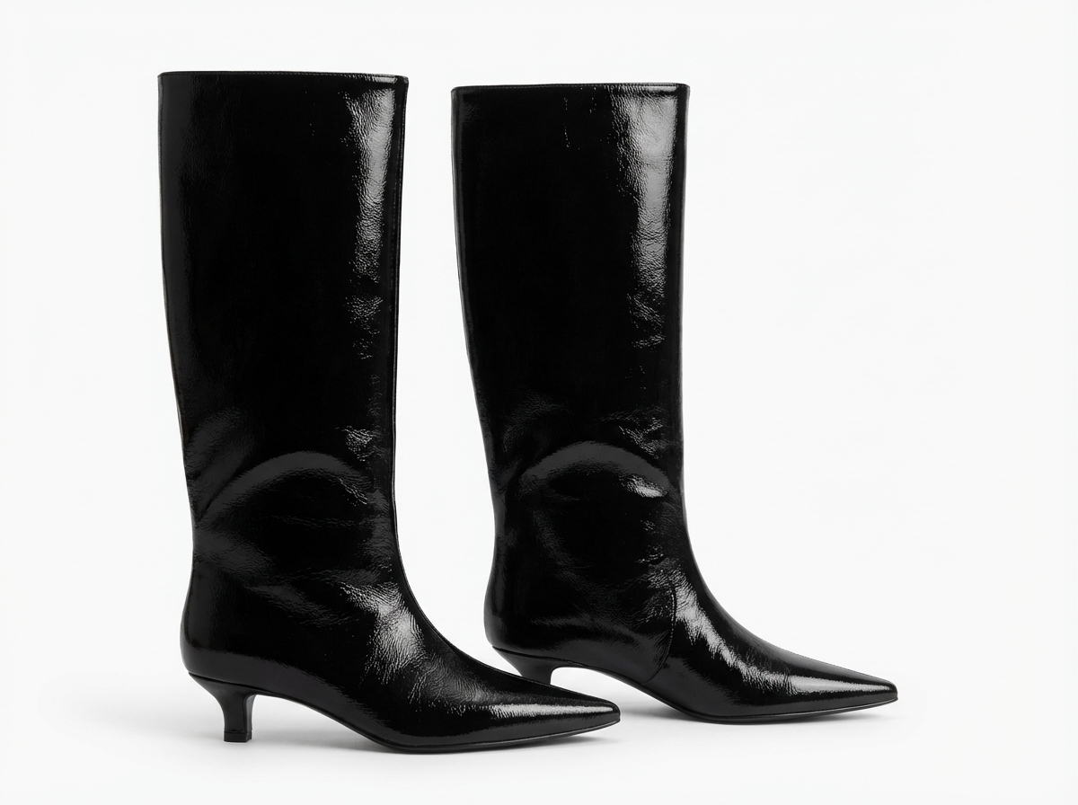 Botte haute noir Simili Cuir Femme - Brillant, bout pointu