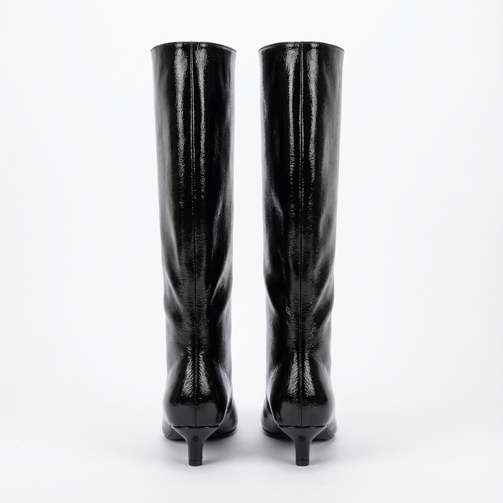 Botte haute noir Simili Cuir Femme - Brillant, bout pointu