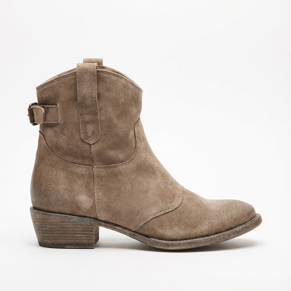Santiag basse beige Daim Synthétique Femme - Boucles, texture mate
