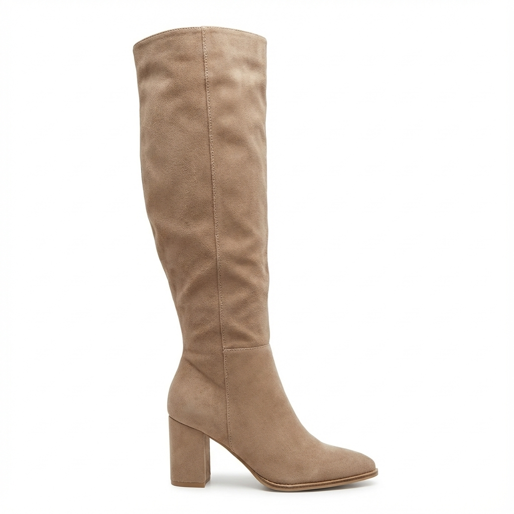 Botte haute marron clair Simili Cuir Femme - Bout rond, talon bloc