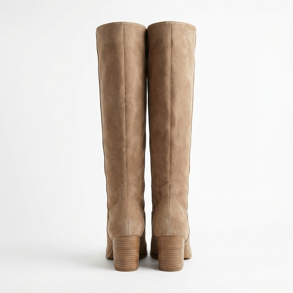 Botte haute marron clair Simili Cuir Femme - Bout rond, talon bloc