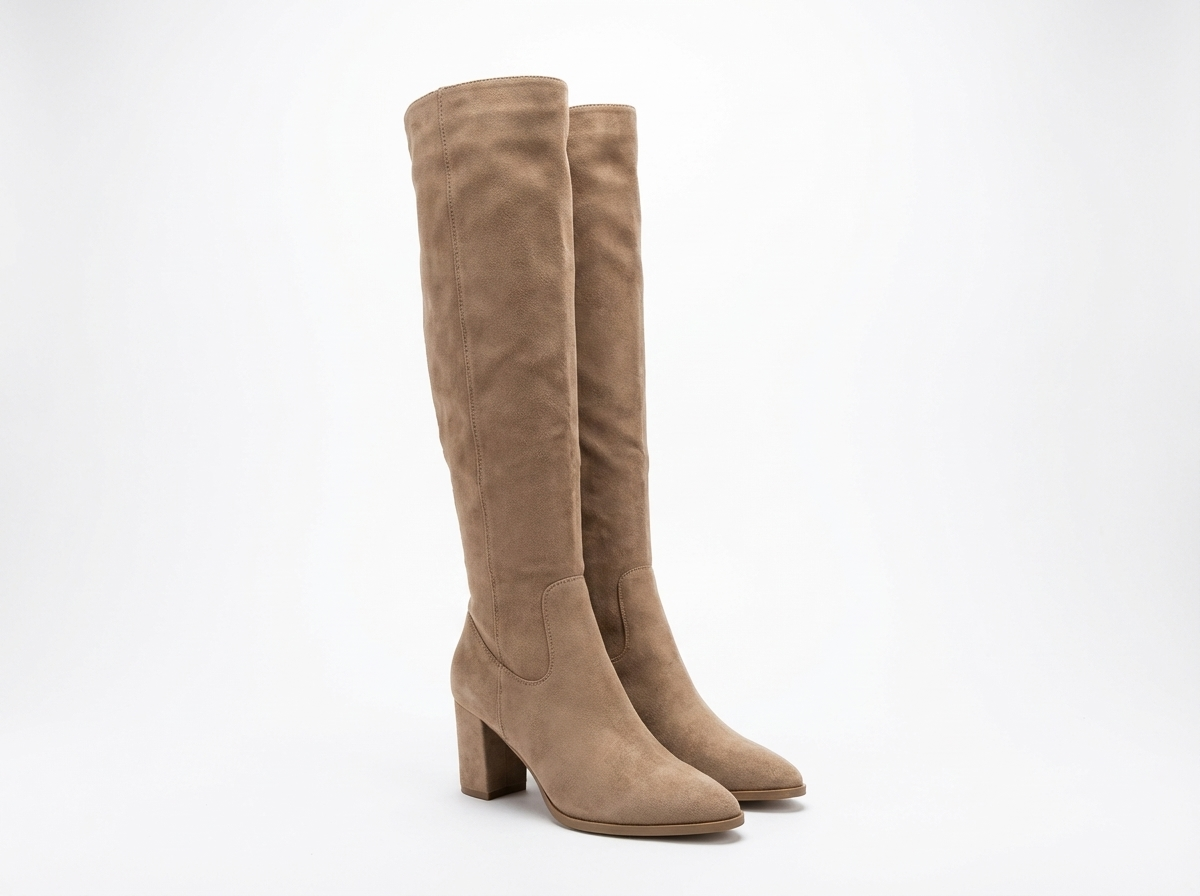 Botte haute marron clair Simili Cuir Femme - Bout rond, talon bloc