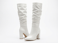 Botte haute blanc Simili Cuir Femme - Tige drapée, talon bloc