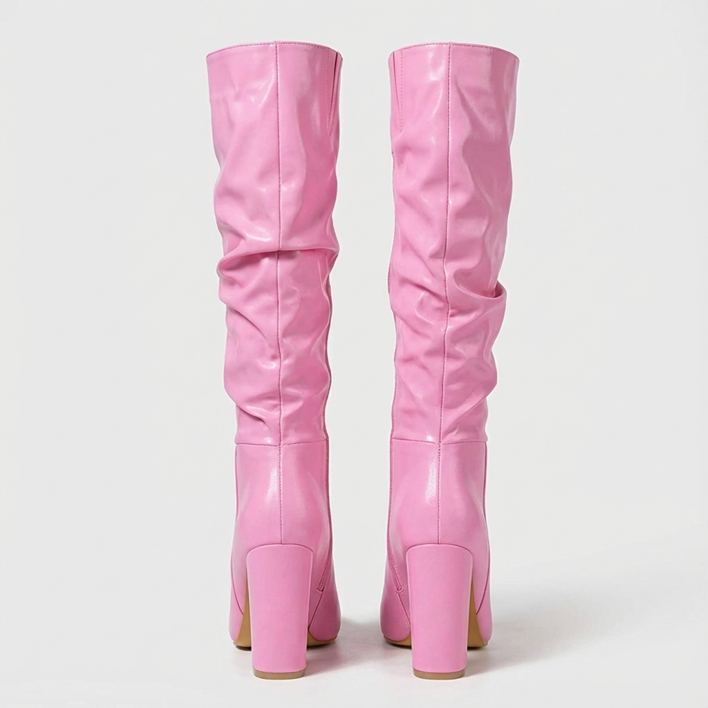 Botte haute rose Simili Cuir Femme - Tige froncée