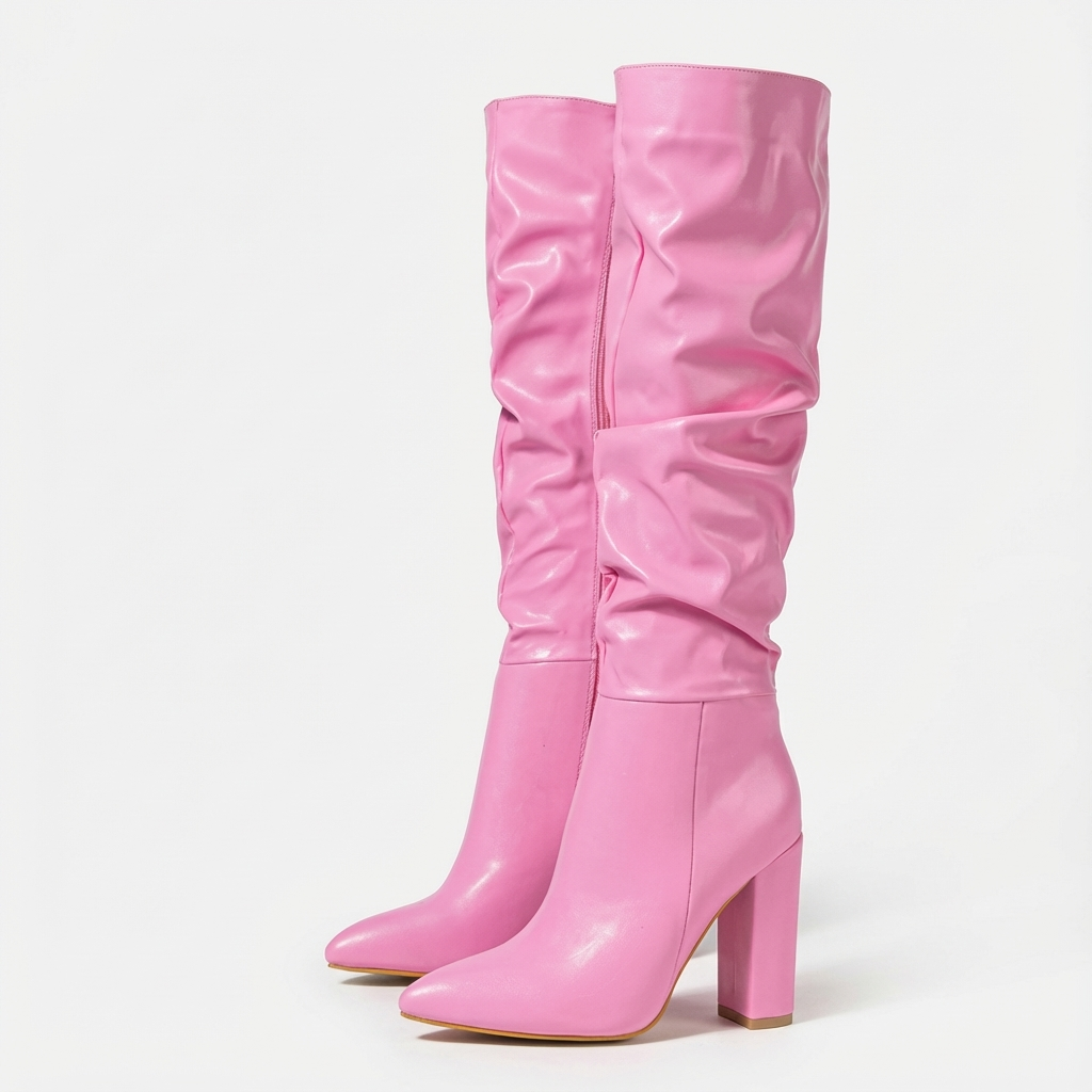 Botte haute rose Simili Cuir Femme - Tige froncée
