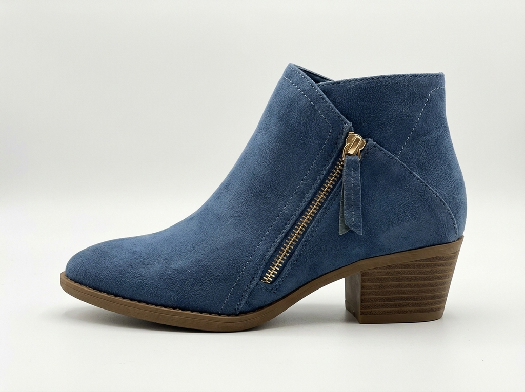 Santiag basse bleu Daim Femme - Bout pointu, zip doré