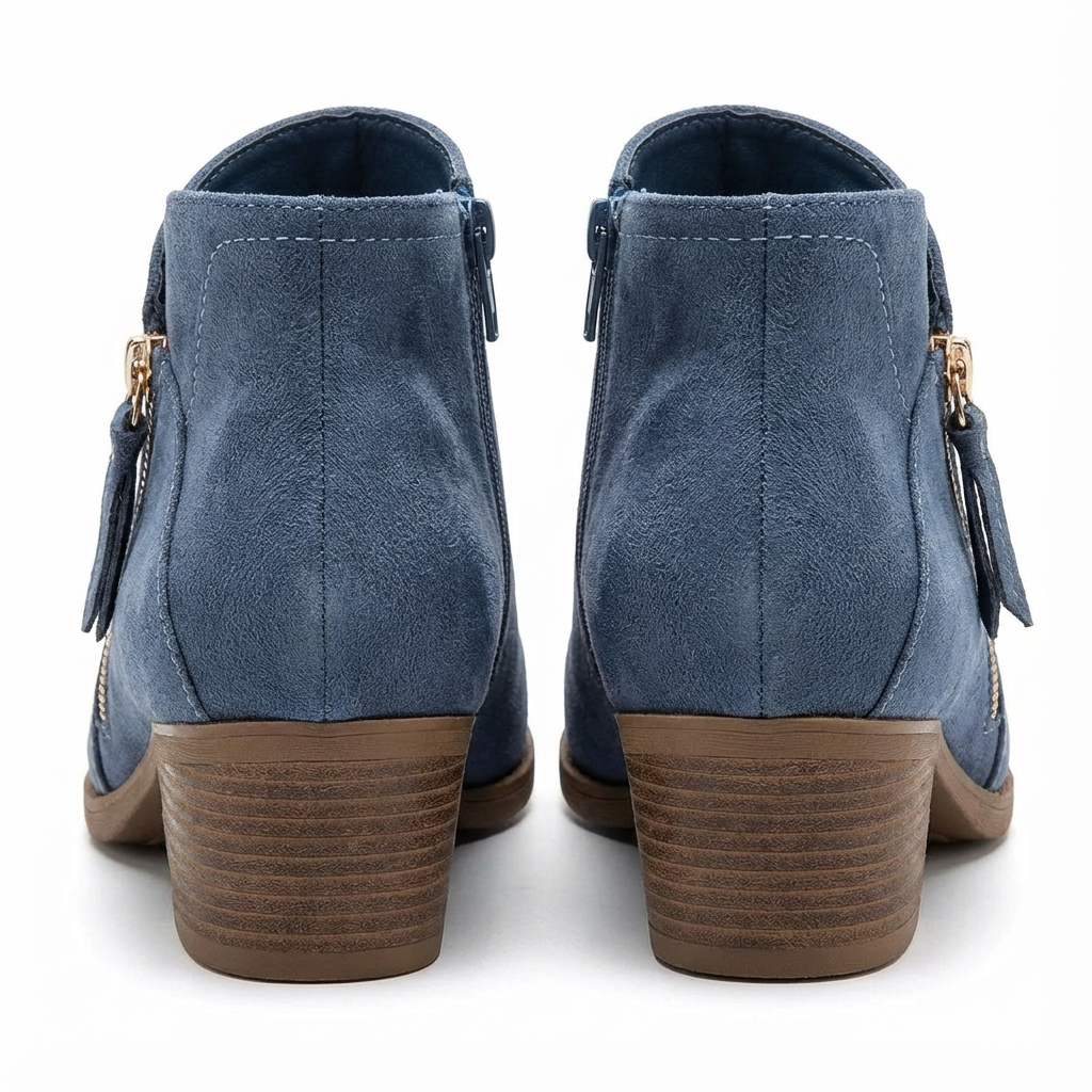 Santiag basse bleu Daim Femme - Bout pointu, zip doré