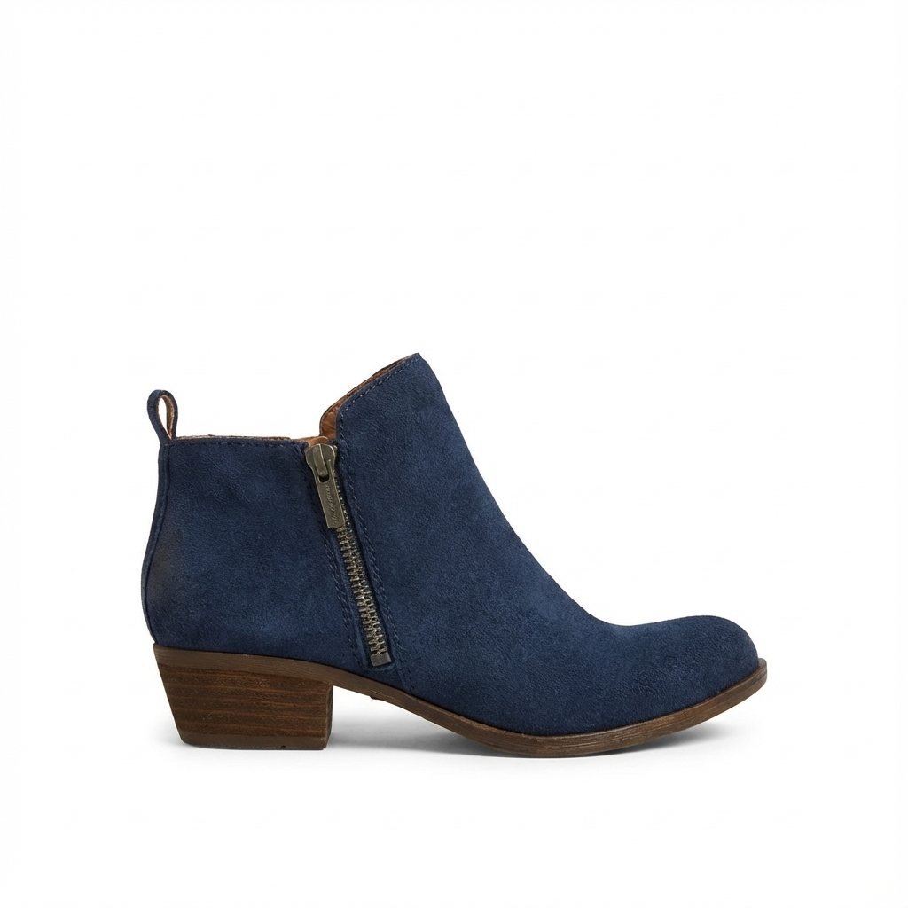 Santiag basse bleu Daim Femme - Talon bois