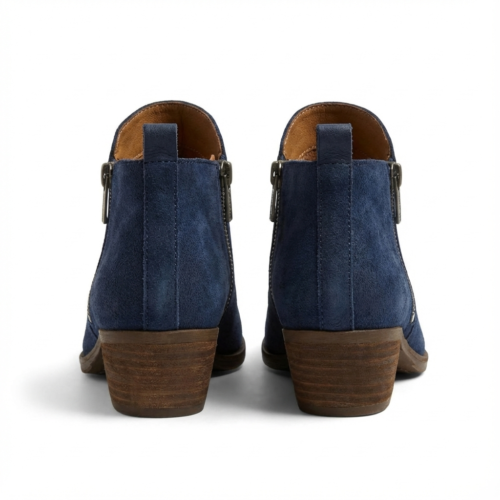 Santiag basse bleu Daim Femme - Talon bois