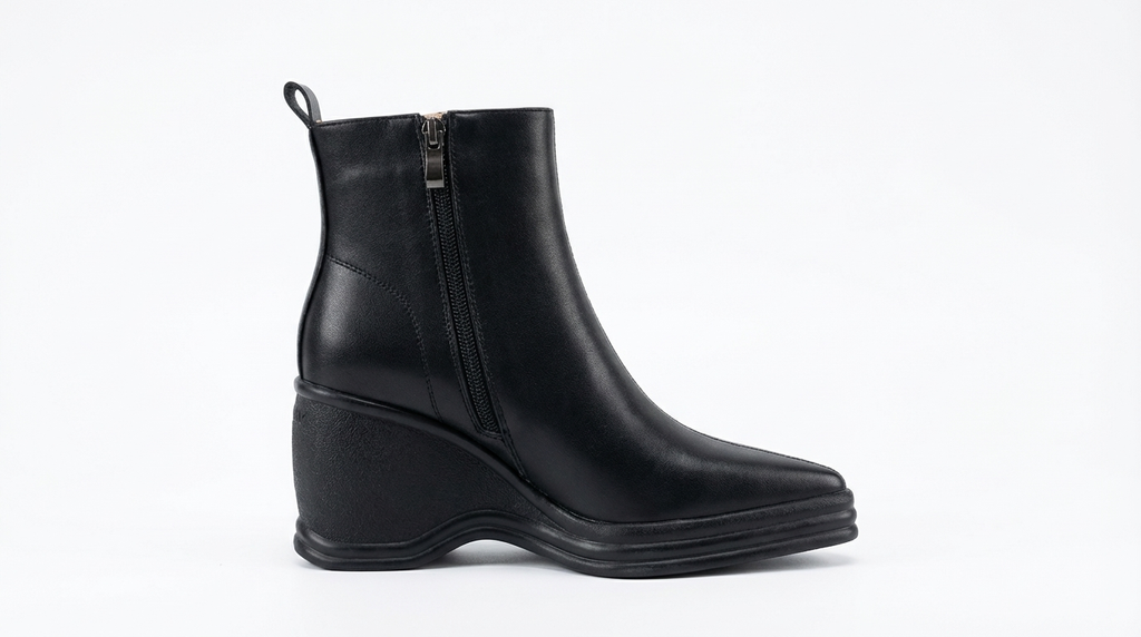 Bottine à talon noir Synthétique Femme - Talon compensé, bout pointu
