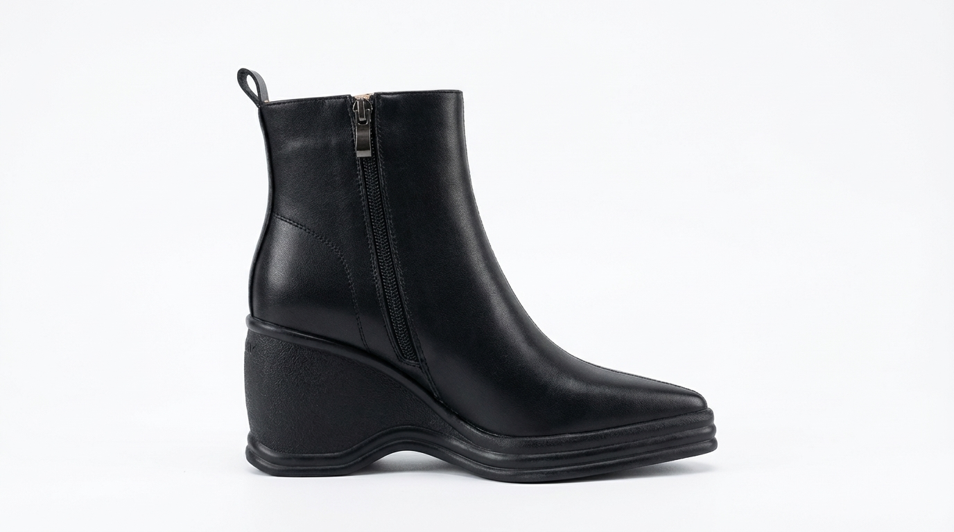 Bottine à talon noir Synthétique Femme - Talon compensé, bout pointu