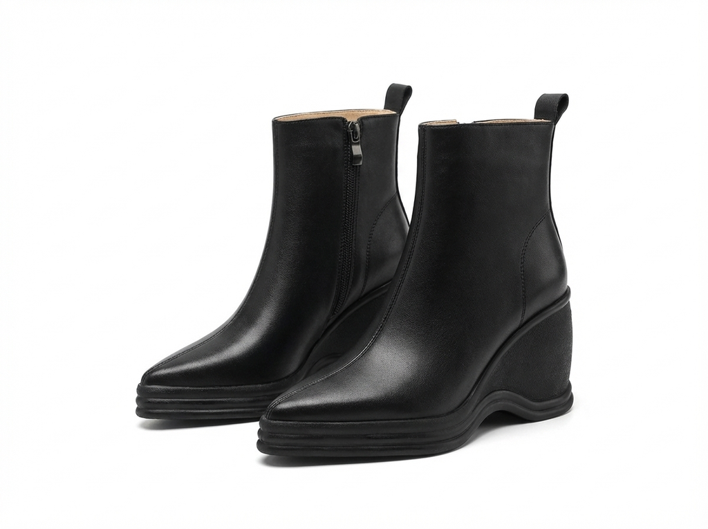 Bottine à talon noir Synthétique Femme - Talon compensé, bout pointu
