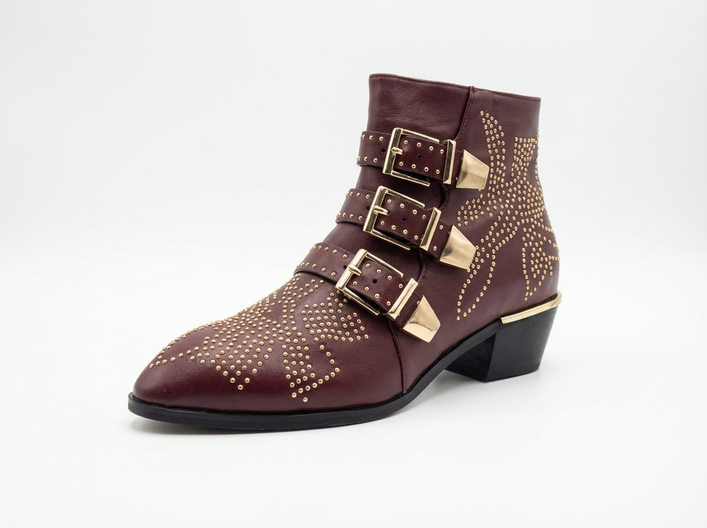 Santiag basse marron Cuir Femme - Boucles dorées, motifs géométriques