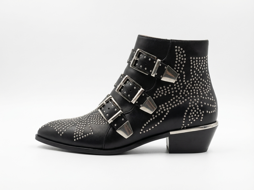 Santiag basse noir Cuir Femme - Clous et boucles, style rétro