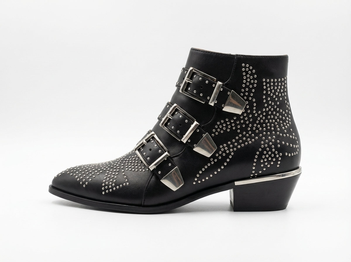 Santiag basse noir Cuir Femme - Clous et boucles, style rétro