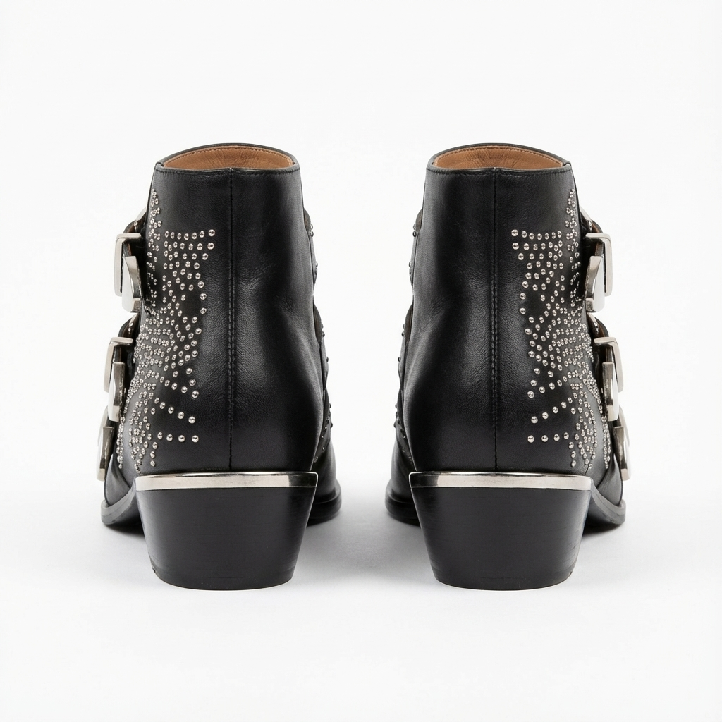 Santiag basse noir Cuir Femme - Clous et boucles, style rétro