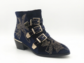 Santiag basse bleu Cuir Femme - Boucles dorées, clous géométriques