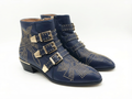 Santiag basse bleu Cuir Femme - Clous dorés, boucles avant