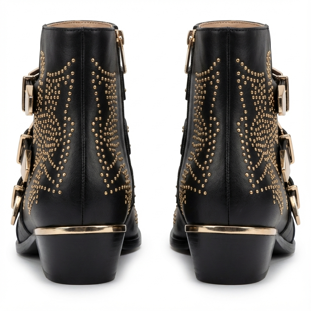 Santiag basse noir Cuir Femme - Clous, boucles