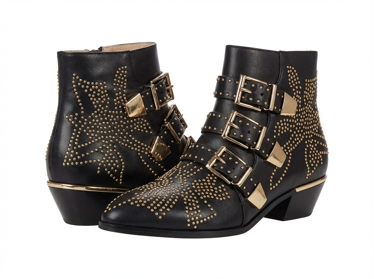 Santiag basse noir Cuir Femme - Clous, boucles