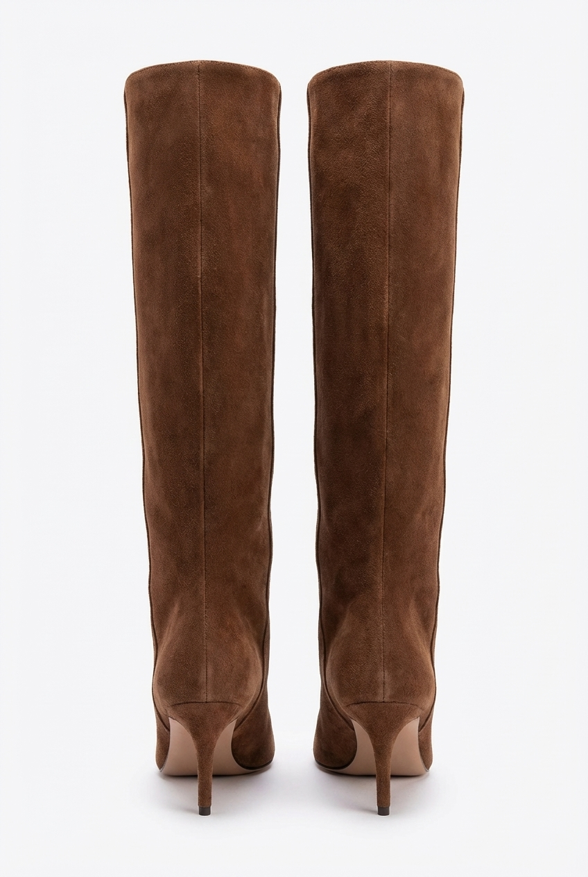Botte haute marron Daim Synthétique Femme - Talon conique, tige large
