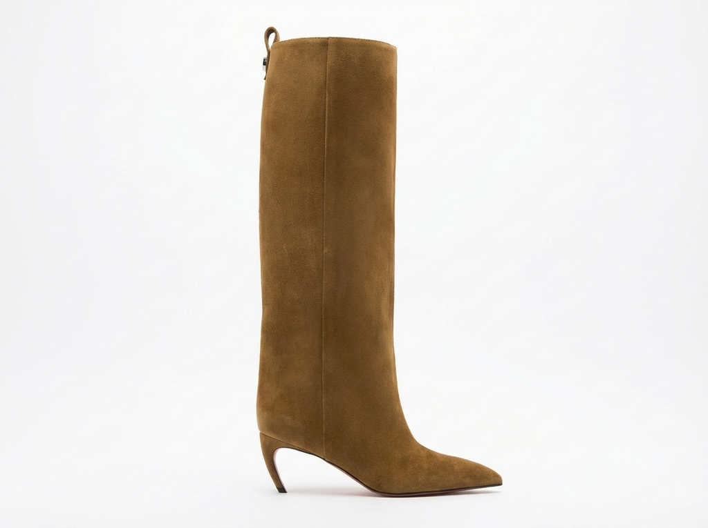 Botte haute camel Daim Synthétique Femme - Bout pointu