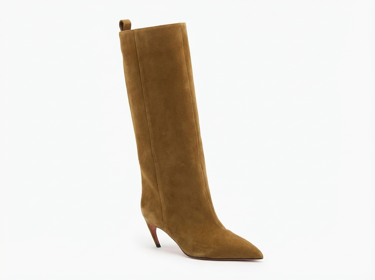 Botte haute camel Daim Synthétique Femme - Bout pointu