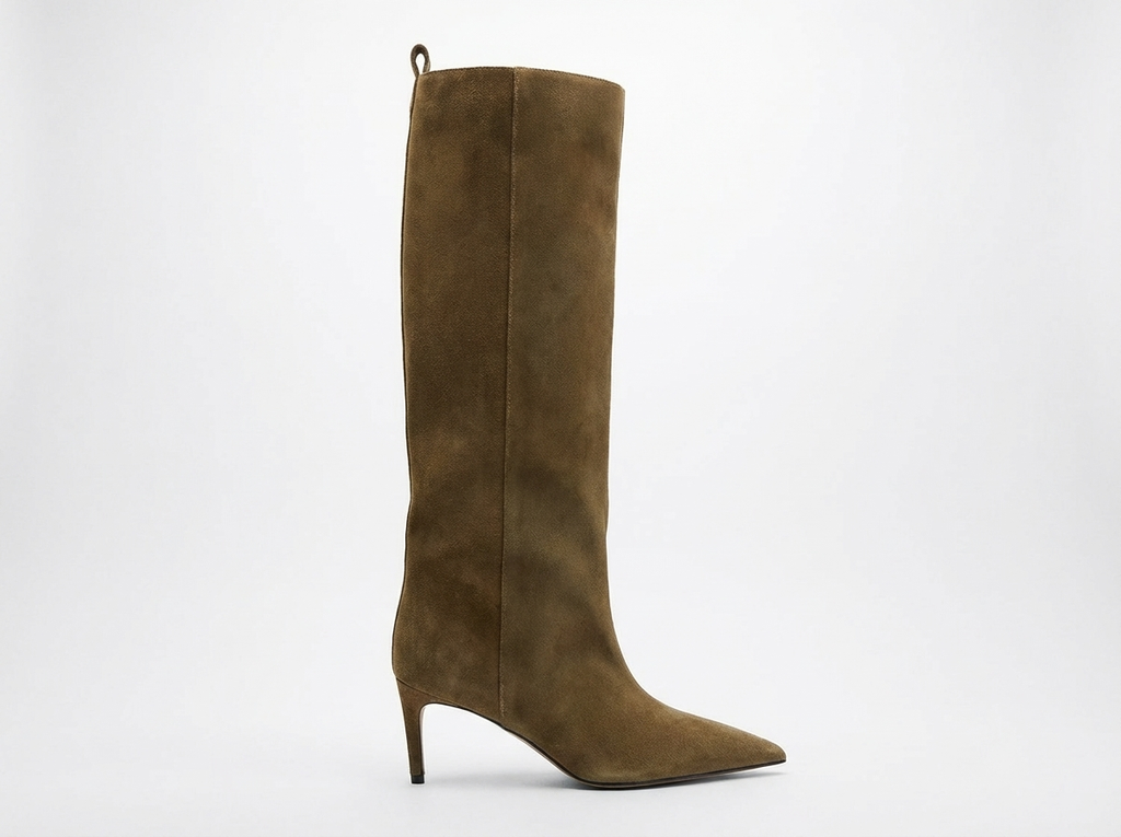 Botte haute marron clair Daim Synthétique Femme - Talon aiguille